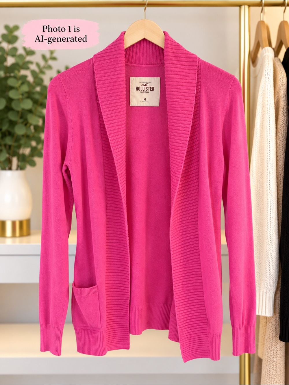 Hollister Pink Knit Cardigan | Open Front | Shawl Collar | Size M